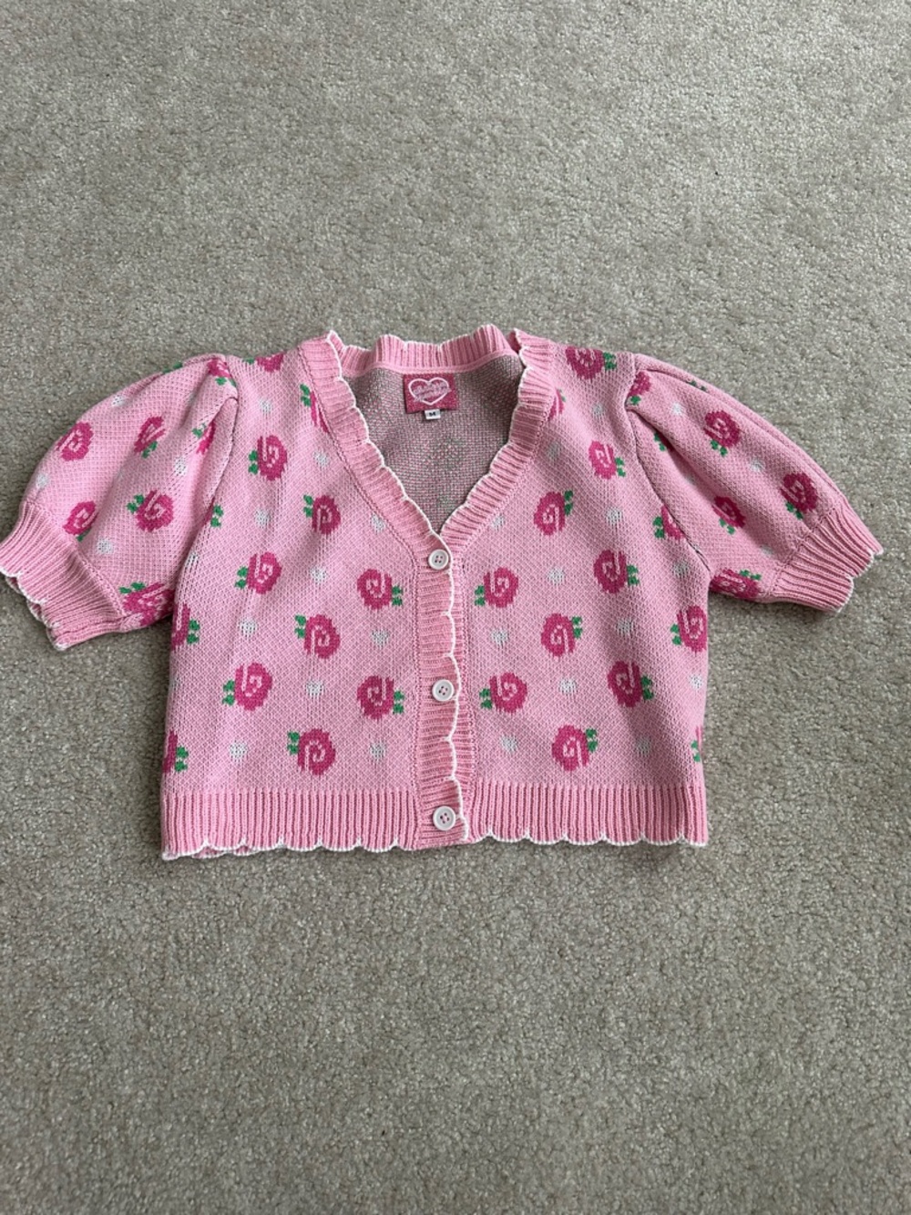 SOLD - Heart Print Pink Rose Cardigan - Chrissa Sparkles